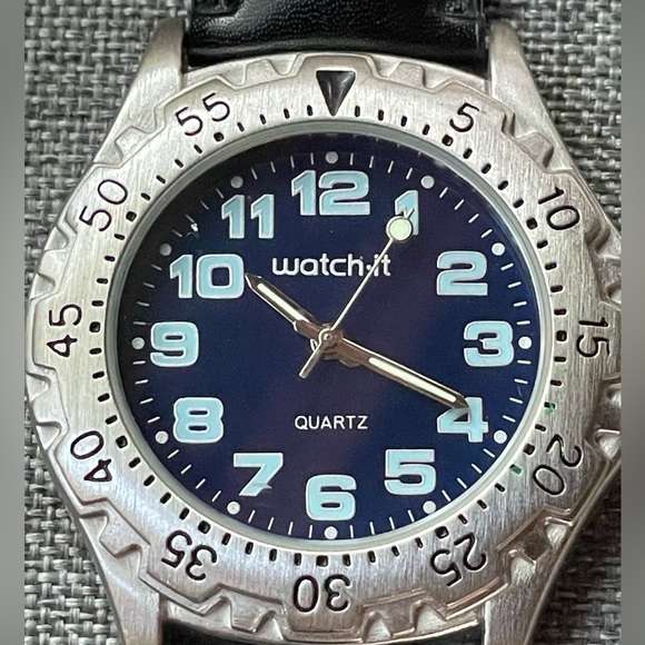 Watch It Men’s Quartz Wrist Watch Navy Blue Face Black Leather Adjustable Band - Picture 5 of 8